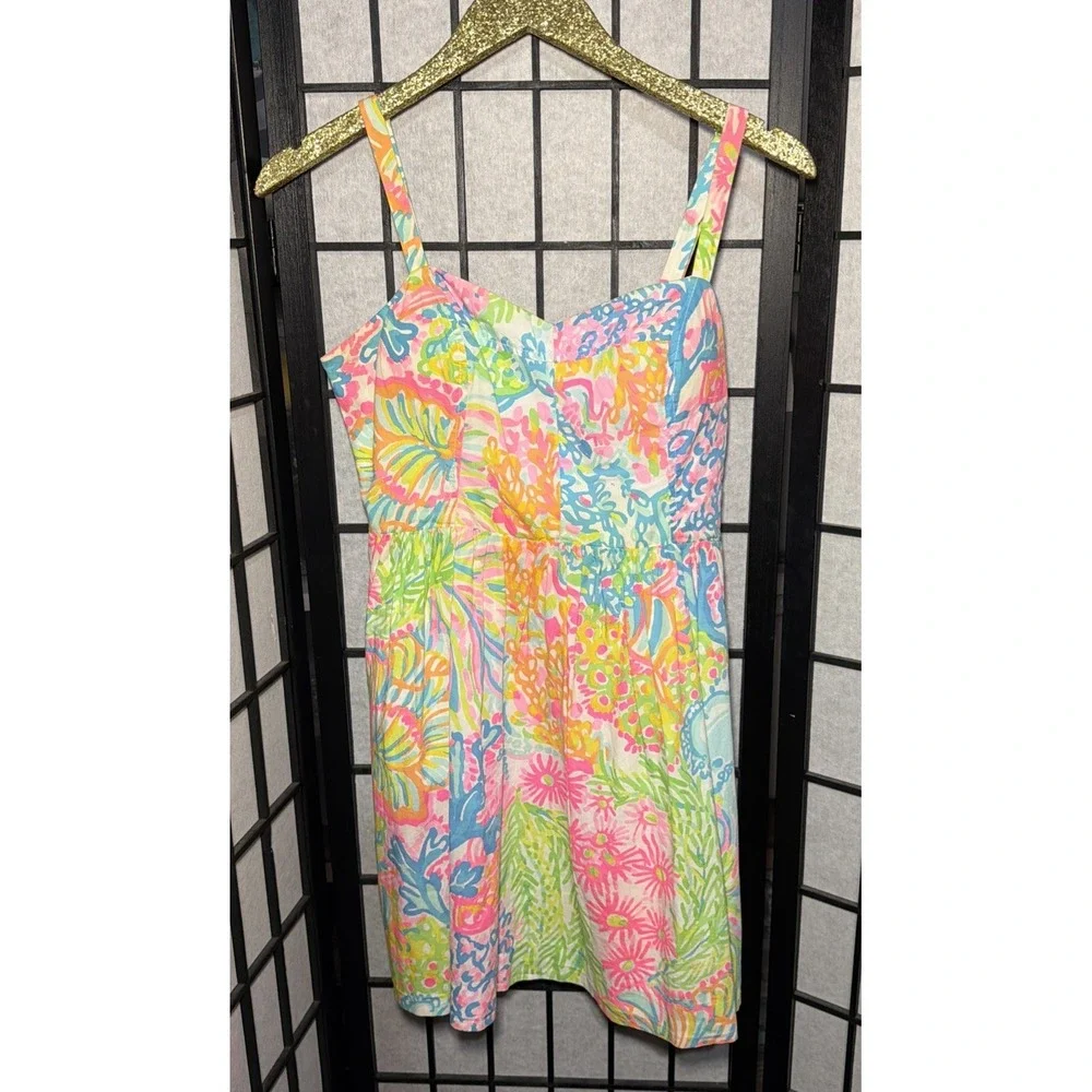 Lilly Pulitzer Ardleigh Neon Floral Sun Party Cocktails Dress Sz 6 Adjust Straps - Picture 2 of 11